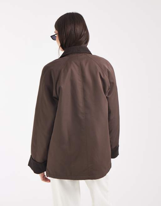 Vero Moda barn jacket med kontrastkant i fløjl i chokoladebrun, 4 af 4