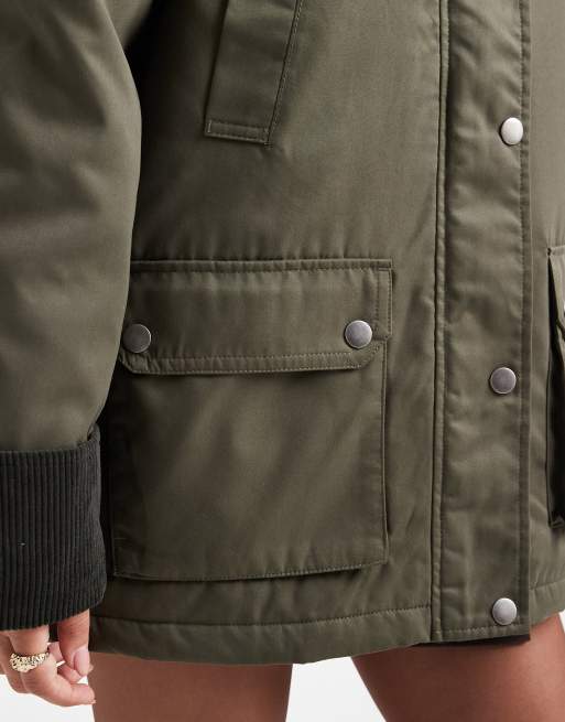 Vero Moda barn jacket with contrast cord trim in khaki, 3 of 4