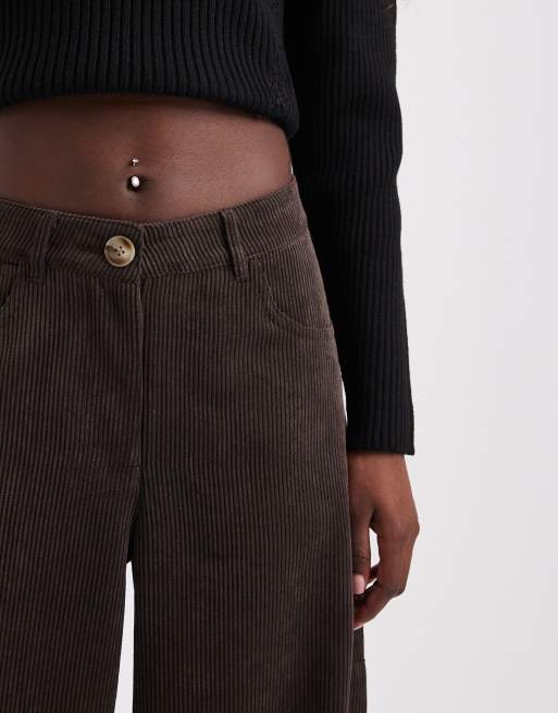 Vero Moda barrel leg manchesterbyxor i chokladbrun, 3 av 5