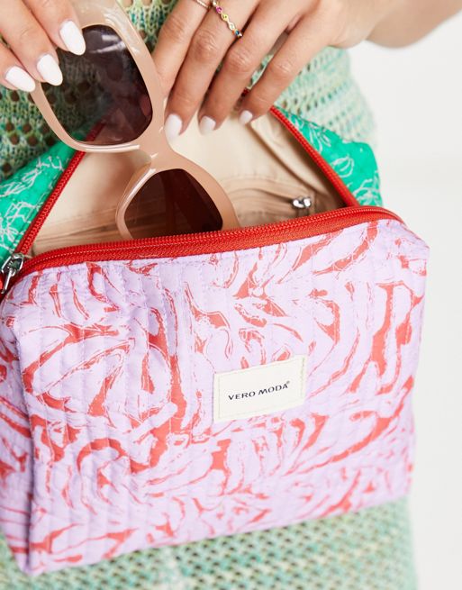 Vero Moda beach pouch in pink and red print