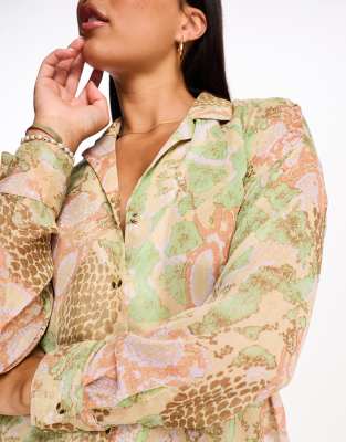 vero moda beach shirt in pastel snake print - part of a set