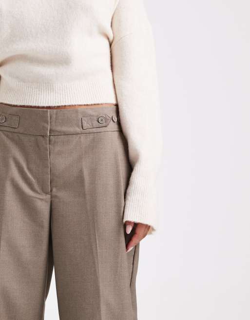 Vero Moda – Beige, melerade, figursydda byxor med vida ben, veck framtill och justerbar knappmidja, 5 av 5
