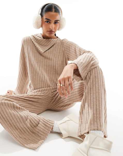 Vero Moda – Beige, ribbat set med nedvikt design av jersey, del av set - view 1