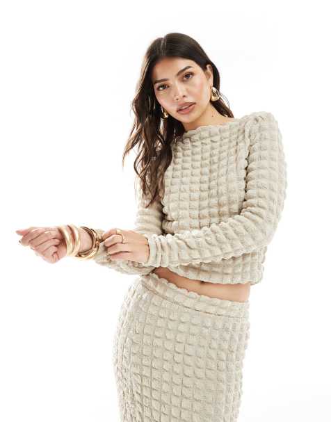 Vero Moda – Beige, texturerad topp med långa ärmar, del av set - view 1