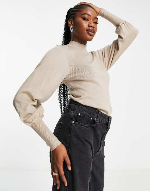 Vero Moda – Beige tröja med volymärmar