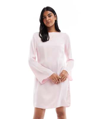 Vero Moda Vero Moda bell sleeve satin mini dress in blossom pink