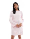 [Vero Moda] Vero Moda bell sleeve satin mini dress in blossom pink L Cherry Blossom