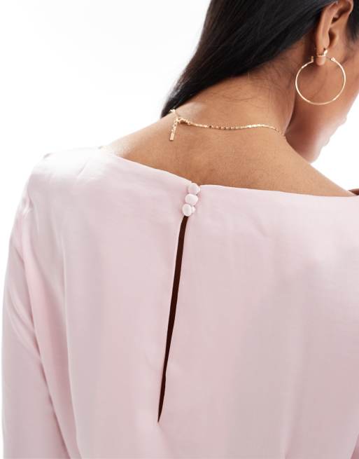 Vero Moda bell sleeve satin mini dress in blossom pink, 3 of 4