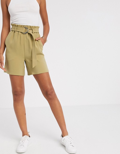 Vero Moda belted city shorts in khaki
