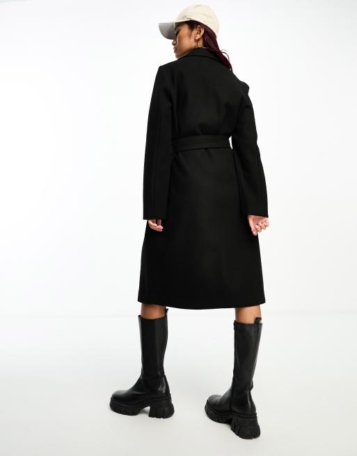 Vero Moda belted formal midi coat in black 