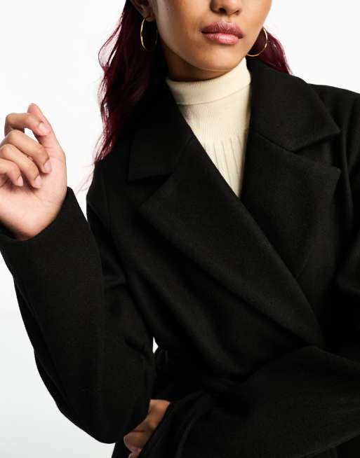 Vero Moda belted formal midi coat in black 