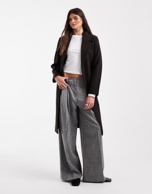 Vero Moda Belted Formal Midi Coat In Brown
