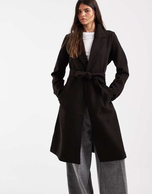 Vero Moda belted formal midi coat in chocolate brown, 3 of 4
