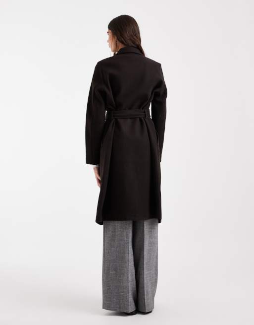 Vero Moda belted formal midi coat in chocolate brown, 4 of 4