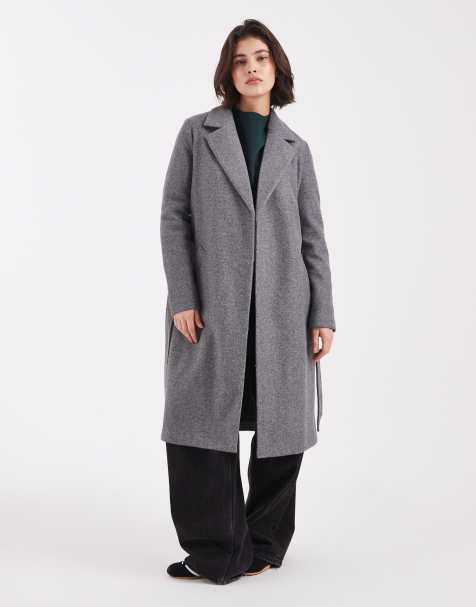 Vero Moda belted formal midi coat in medium grey melange - view 1