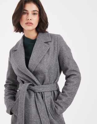 Vero Moda Belted Formal Midi Coat In Gray