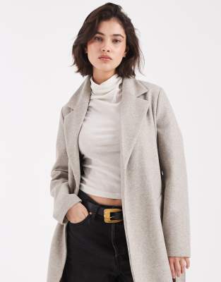 Vero Moda Belted Formal Midi Coat In Neutral