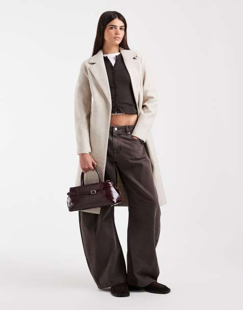 Vero Moda belted formal midi coat in oatmeal - view 1