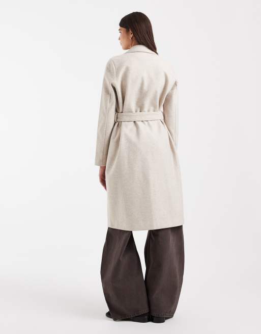 Vero Moda belted formal midi coat in oatmeal, 4 of 4
