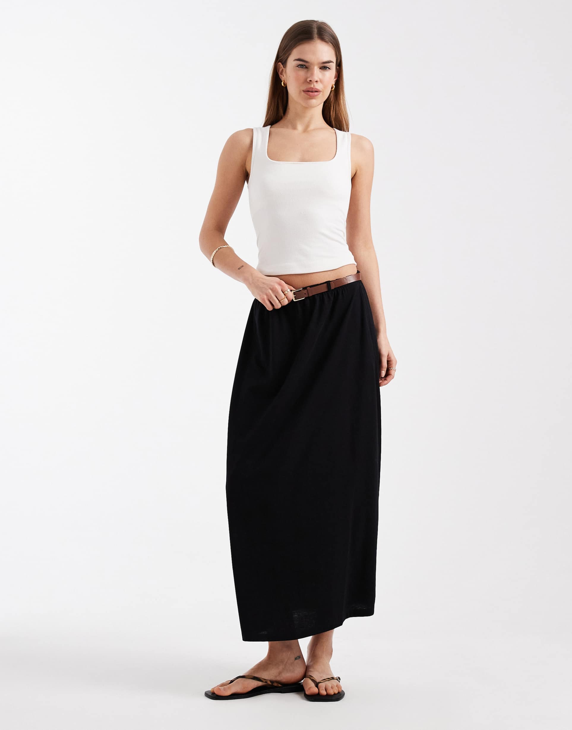 vero moda belted jersey maxi skirt in black