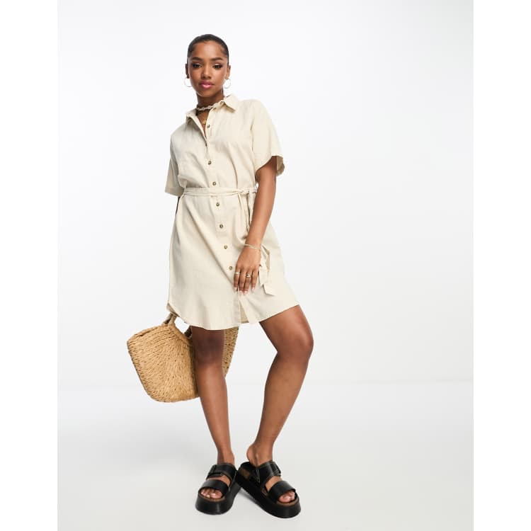 belted linen t-shirt mini in stone | ASOS