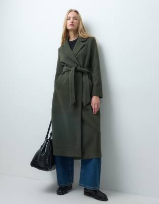 Vero Moda Belted Maxi Coat In Green