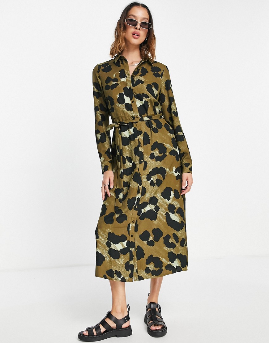 Vero Moda belted shirt dress in leopard-Brown