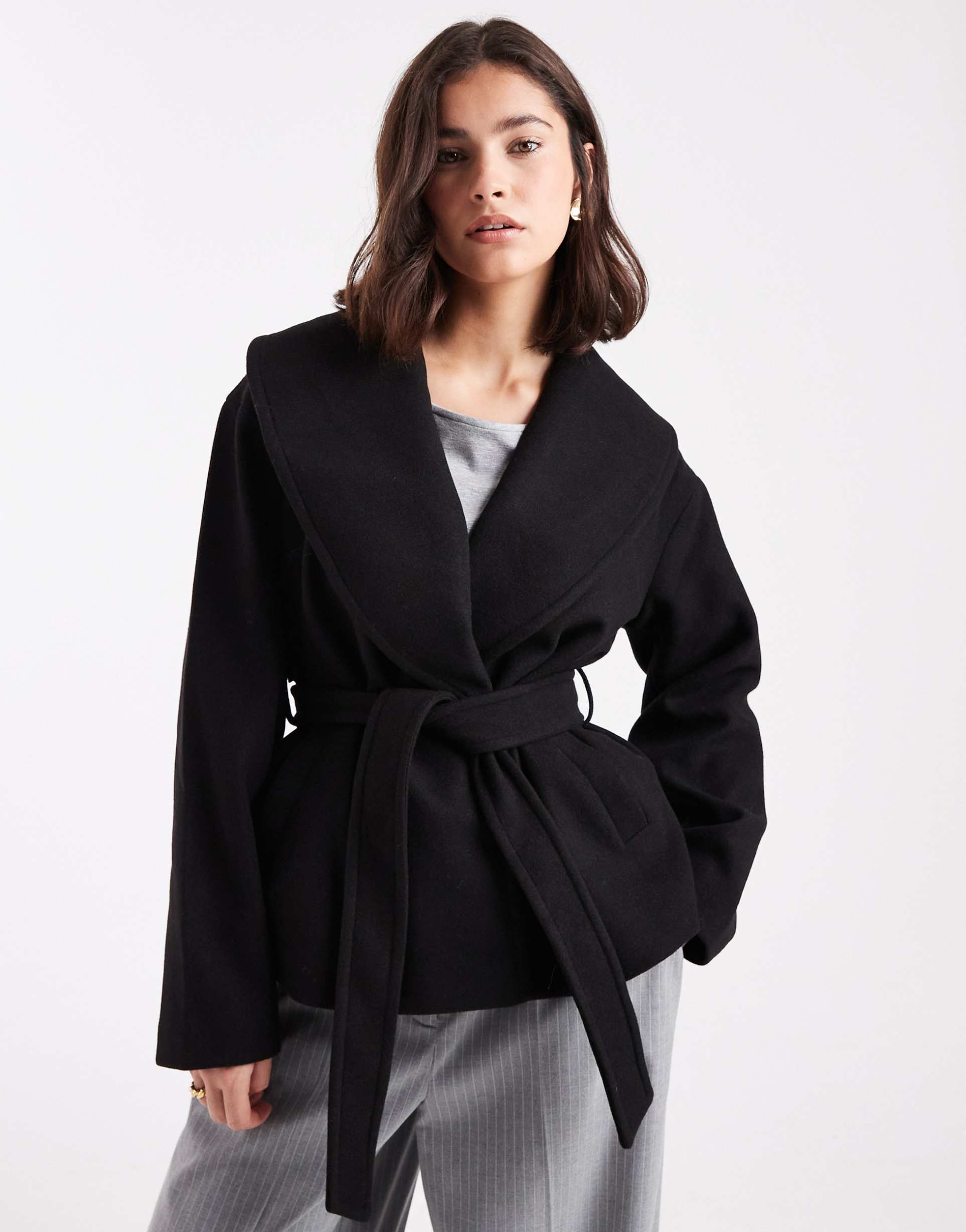 vero moda belted short formal jacket in black