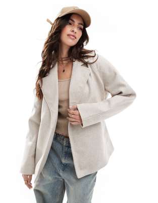 belted short formal jacket in cream-White