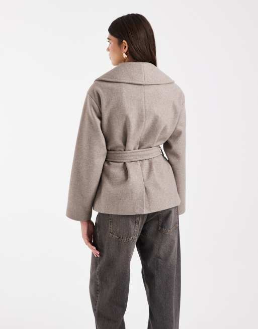 Vero Moda belted short formal jacket in grey-brown, 4 of 4