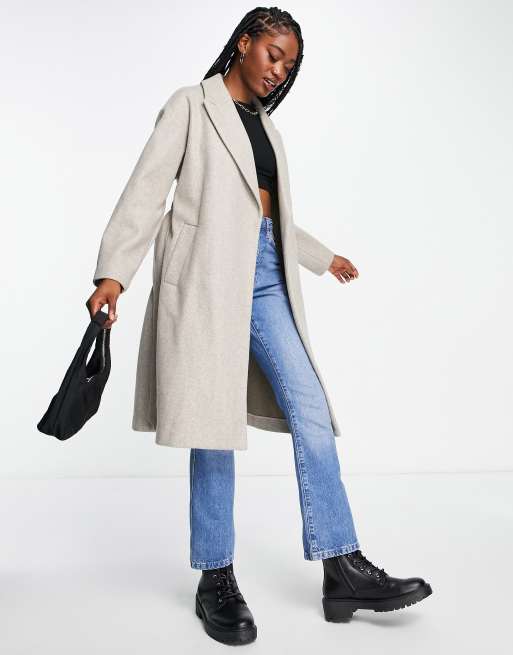 Grey belted shop wrap coat