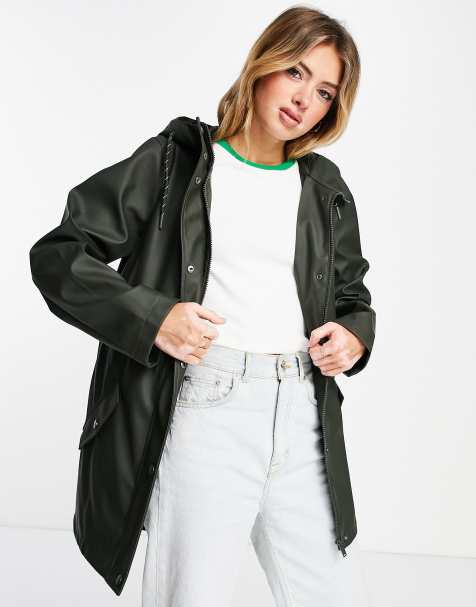 Vero Moda – Beschichtete Jacke in dunklem Khaki mit Kapuze - view 1