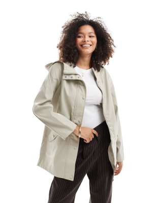 Vero Moda - Beschichtete Regenjacke in Steinbeige mit Kapuze-Neutral