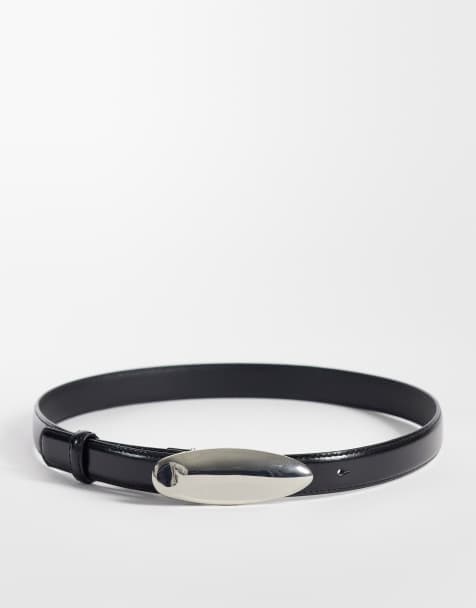 Vero Moda beschichteter Gürtel mit silberner Tropfenschnalle in Schwarz - view 1