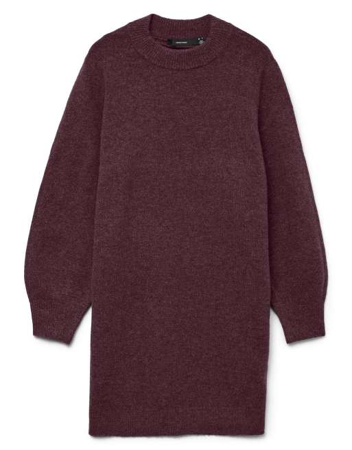 Vero Moda Besti ribbed crew neck long sleeve mini dress in red, 5 of 5