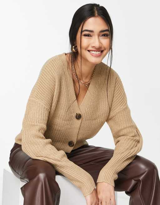 Vero Moda – Beżowy kardigan z dekoltem V i długimi mankietami