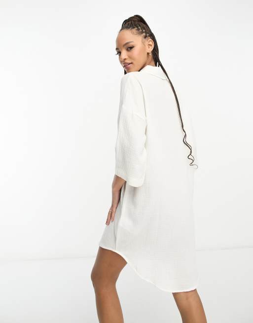 Vero Moda – Biała fakturowana sukienka koszulowa oversize, 2 z 4