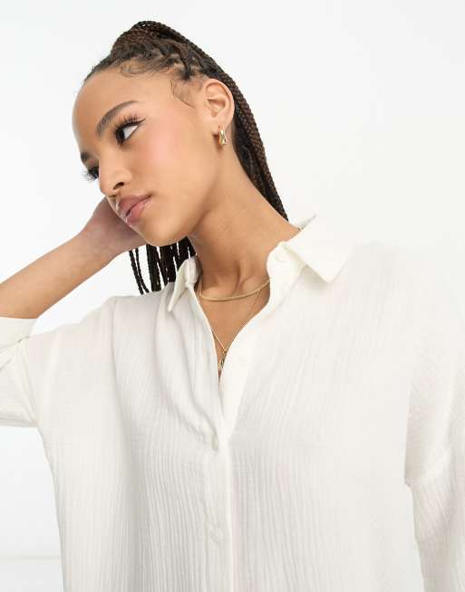 Vero Moda – Biała fakturowana sukienka koszulowa oversize, 4 z 4