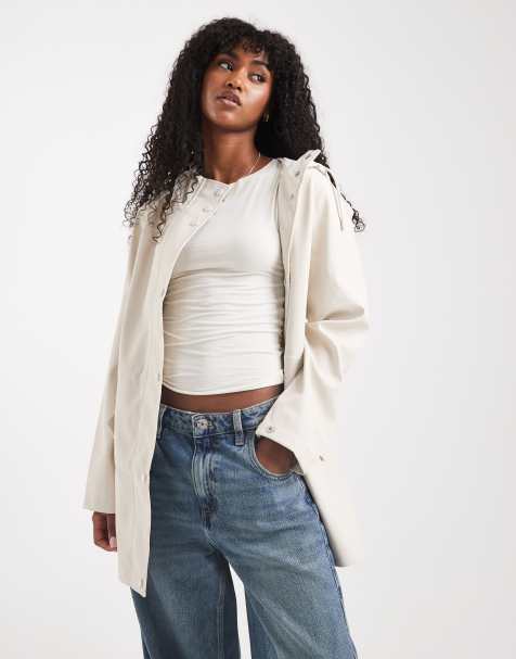 Vero Moda coated rain jacket with hood in moonbeam stone