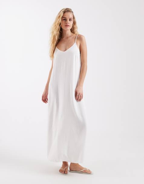 Vero Moda – Biała sukienka maxi na ramiączkach z domieszką lnu - view 1