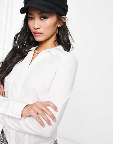 Vero Moda – Białe body koszulowe z długimi rękawami - view 1