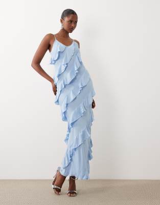 Vero Moda bias cut ruffle cami maxi dress in light blue