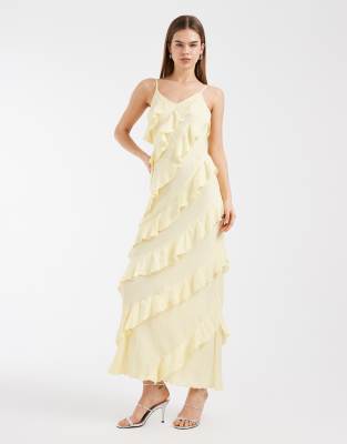 Vero Moda Bias Cut Ruffle Cami Maxi Dress In Yellow