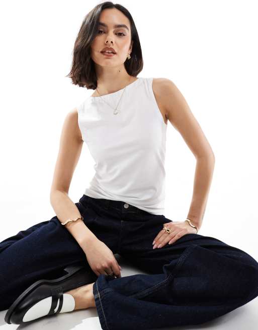 Vero Moda – Biały dżersejowy top bez rękawów z dekoltem w łódkę, 3 z 4