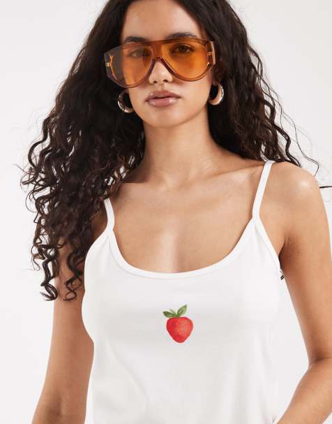 Vero Moda – Biały dżersejowy top na ramiączkach z nadrukiem truskawki - view 1