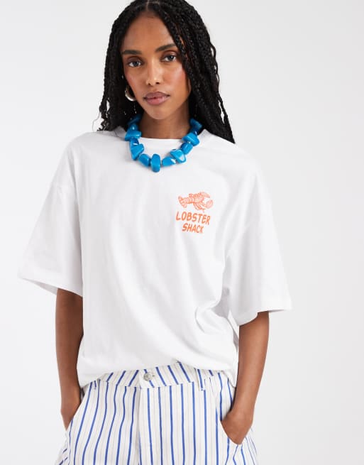 Vero Moda – Biały T-shirt oversize z grafiką z homarem, 2 z 4