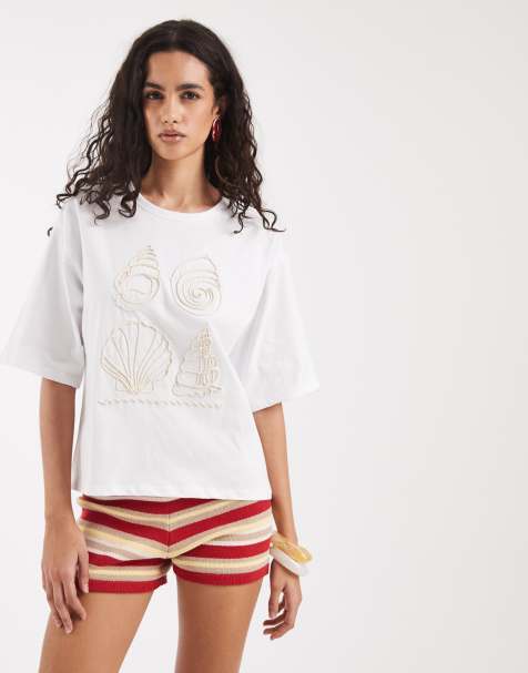 Vero Moda – Biały T-shirt z krótkimi rękawami i motywem muszli - view 1
