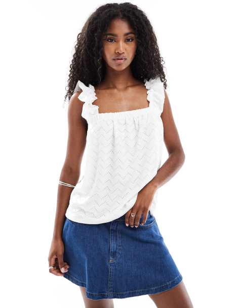 Vero Moda shirred strap cami top in white