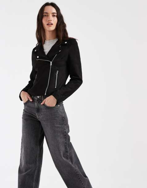 Vero Moda bikerjacka i mockaimitation med tvättad effekt i svart - view 1