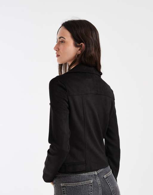 Vero Moda Bikerjacke in Wildlederoptik mit Wascheffekt in Schwarz, 4 von 4